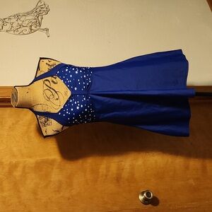 One Piece Halter Tye Swimdress with Boyshorts Blue and White Stars Size L